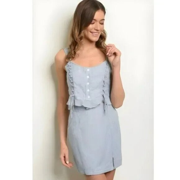 NWT Urban Outfitters Pinstripe Peplum Cropped Tank Top & Mini Pencil Skit Set S - Picture 1 of 5